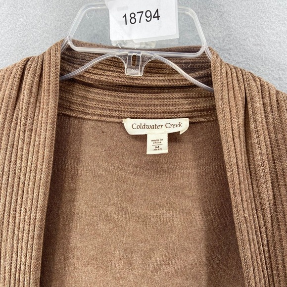 Coldwater Creek Cardigan Sz M Tan Open‎ Front Waterfall Sweater Ribbed Collar - Picture 13 of 13